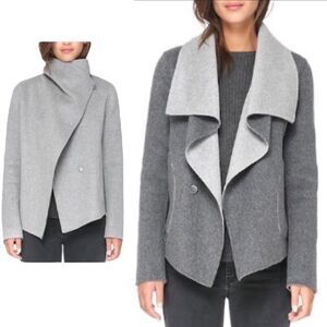 𝅺SOIA & KYO Oliva Reversible Grey Wool Oversized Asymmetrical Blazer Jacket M